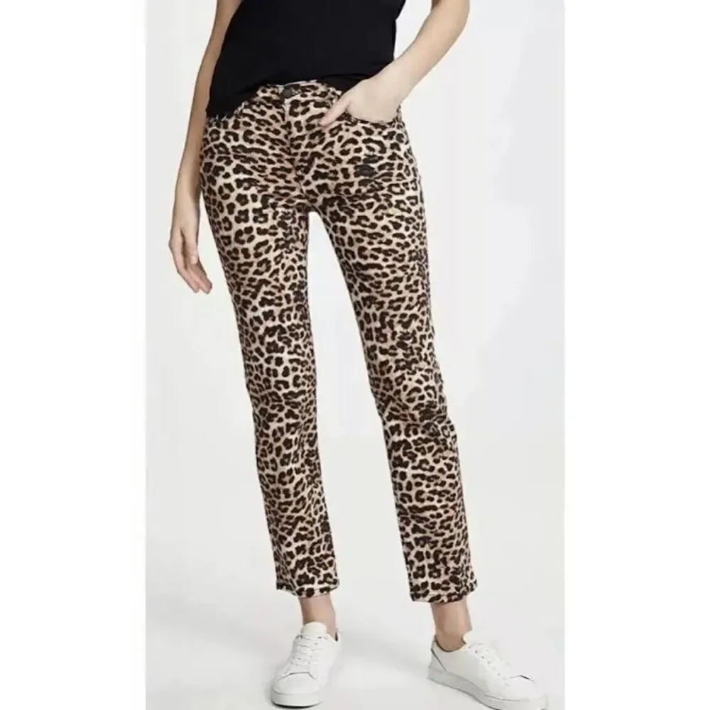 Hudson NWT Women's Nico Mid-Rise Cigarette Leopard Tan Black Straight Pants 29